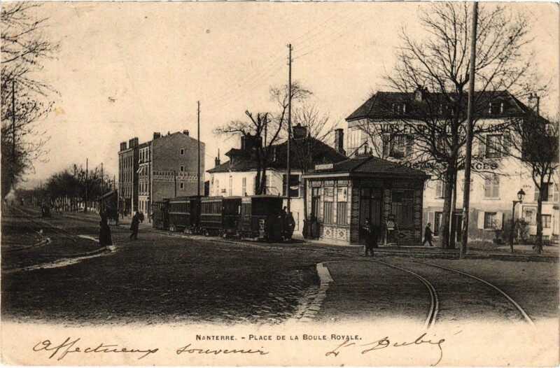 Carte postale ancienne Nanterre Place de la Boule Royale Tram Vapeur à Nanterre