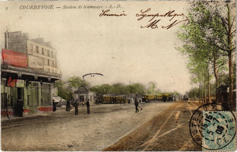 Carte postale ancienne Courbevoie Station de Tram Vapeur à Courbevoie
