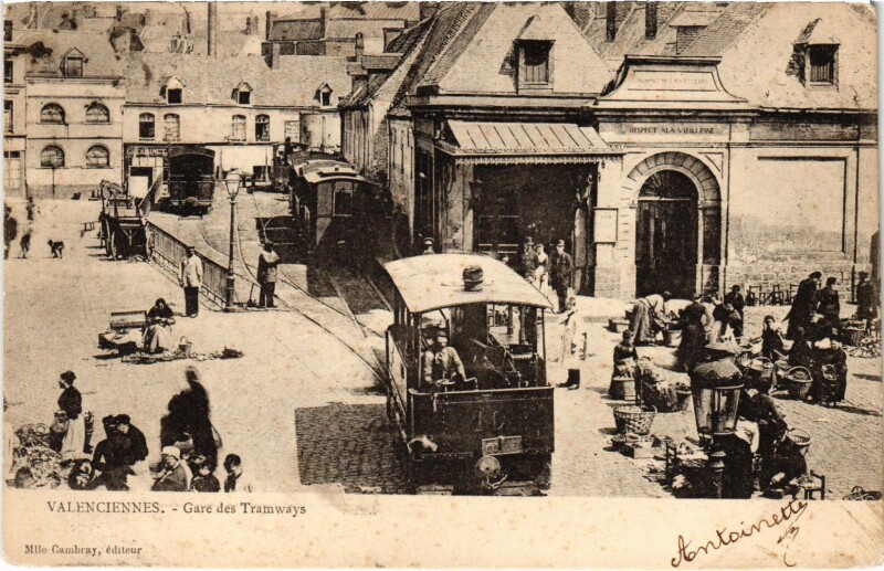 Carte postale ancienne Valenciennes La Gare Tram Vapeur à Valenciennes