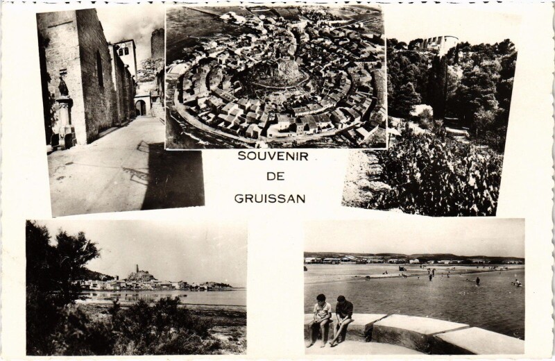 Carte postale ancienne Gruissan - La rue de L'Eglise - Vue Aérienne à Gruissan