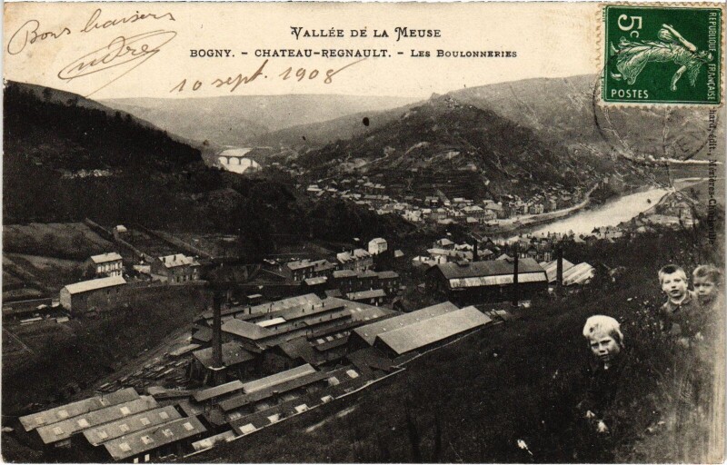 Carte postale ancienne Bogny - Chateau-Regnault - Les Boulonneries