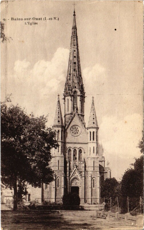 Carte postale ancienne Bains-sur-Oust - L'Eglise à Bains-sur-Oust