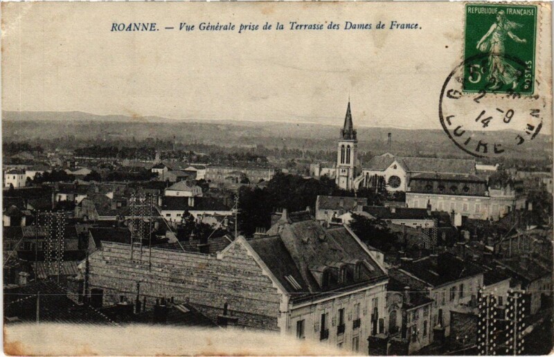 Carte postale ancienne Roanne - Vue générale prise de la Terrasse des Dames de France à Roanne