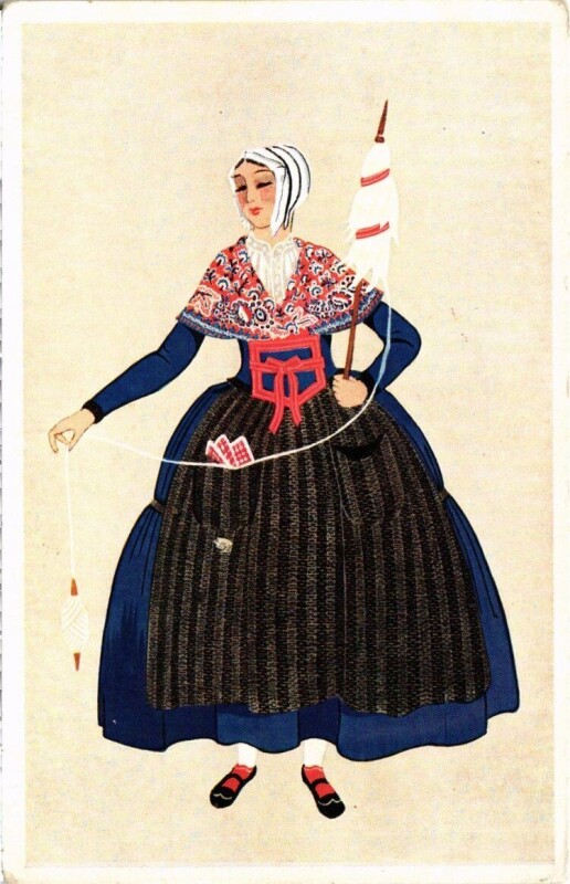 Carte postale ancienne Le Poitou - Fileuse de la Créche Folklore