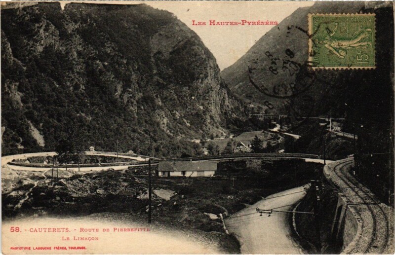 Carte postale ancienne Cauterets - Route de Pierrefitte le Limacon à Cauterets
