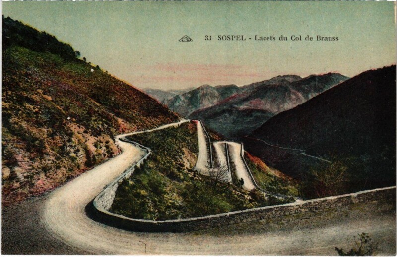 Carte postale ancienne Sospel - Lacets du Col de Brauss à Sospel