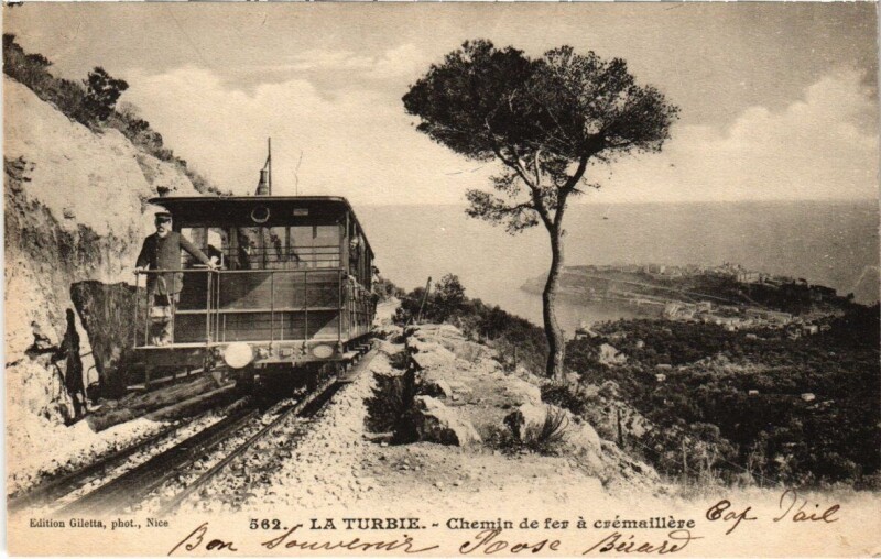 Carte postale ancienne La Turbie - Chemin de fer a crémaillére à La Turbie