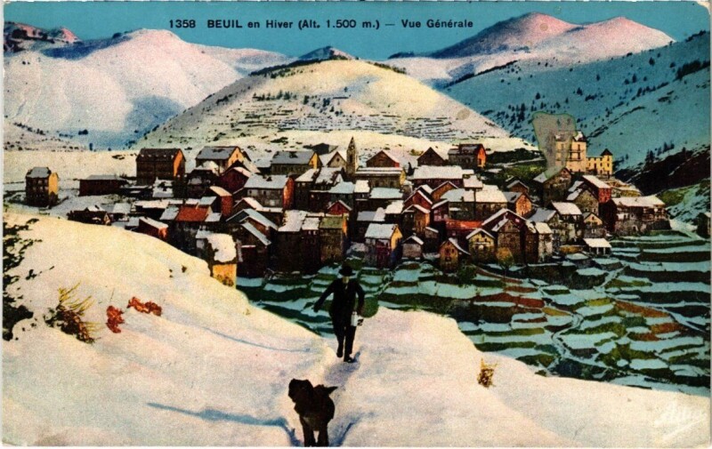 Carte postale ancienne Beuil en Hiver - Vue générale à Beuil