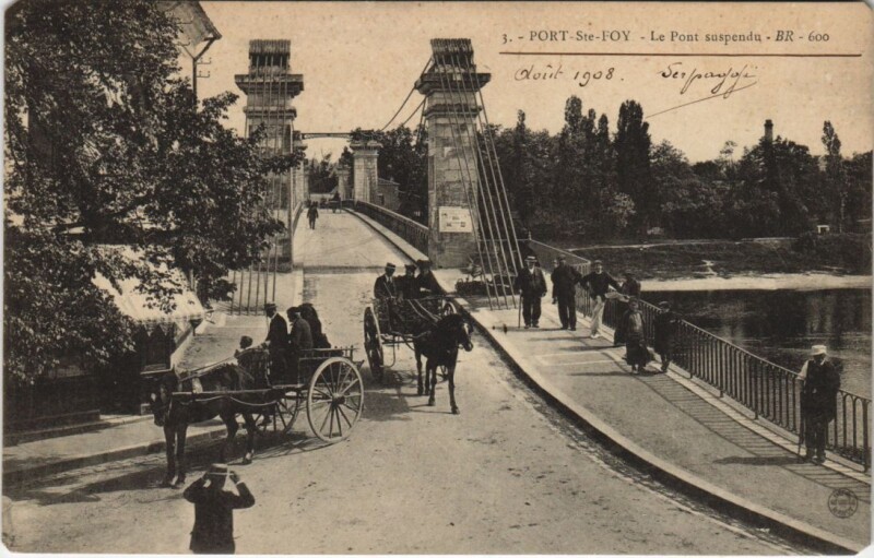 Carte postale ancienne Pont-Sainte-Foy - Le Pont suspendu