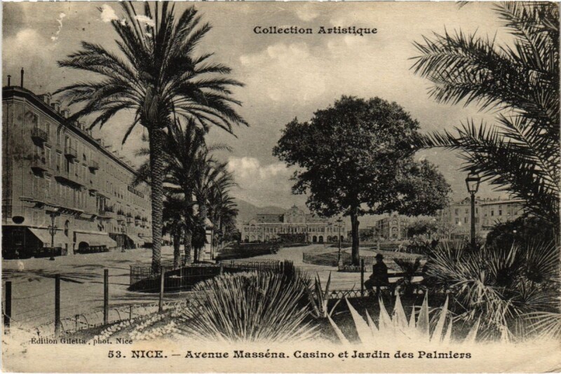 Carte postale ancienne Nice- Avenue Massena Casino et Jardin des Palmiers France à Nice