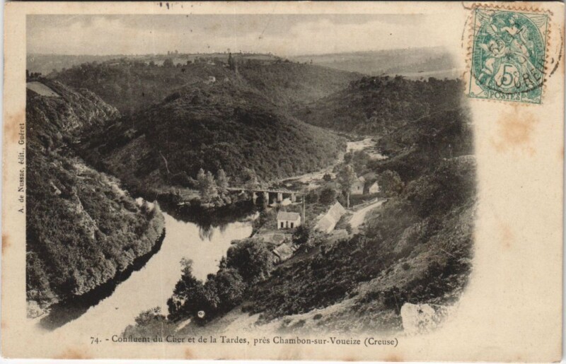 Carte postale ancienne Confluent du Cher et de la Tardes pres Chambon-su-Voueize à Tardes