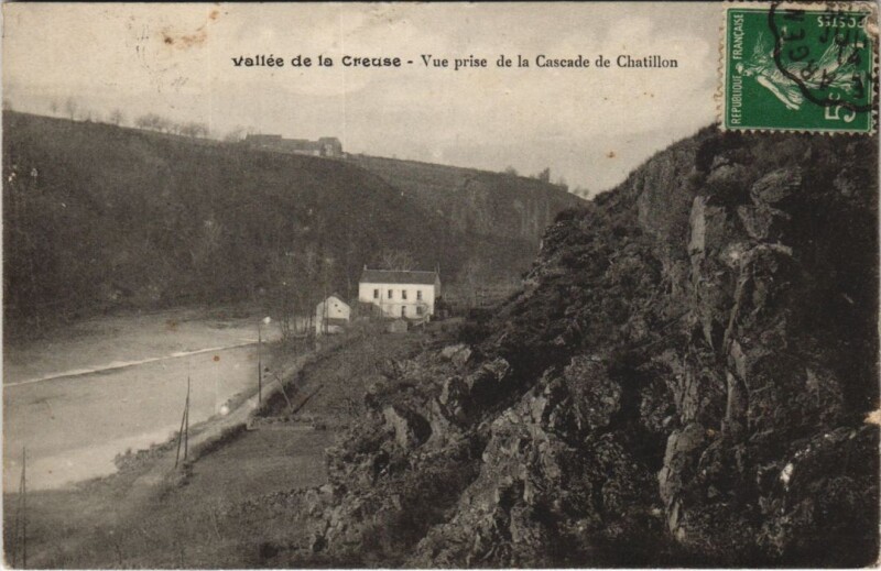 Carte postale ancienne Valle de la Creuse - Vue prise de la Cascade de Chatillon