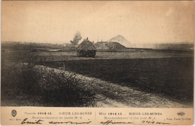 Carte postale ancienne Noeux-les-Mines-bombardement du poste à Noeux-les-Mines