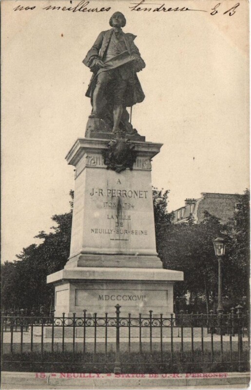 Carte postale ancienne Neuilly - Statue de J.-R. Perronet