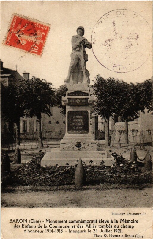Carte postale ancienne Baron Monument commemoratif France à Baron
