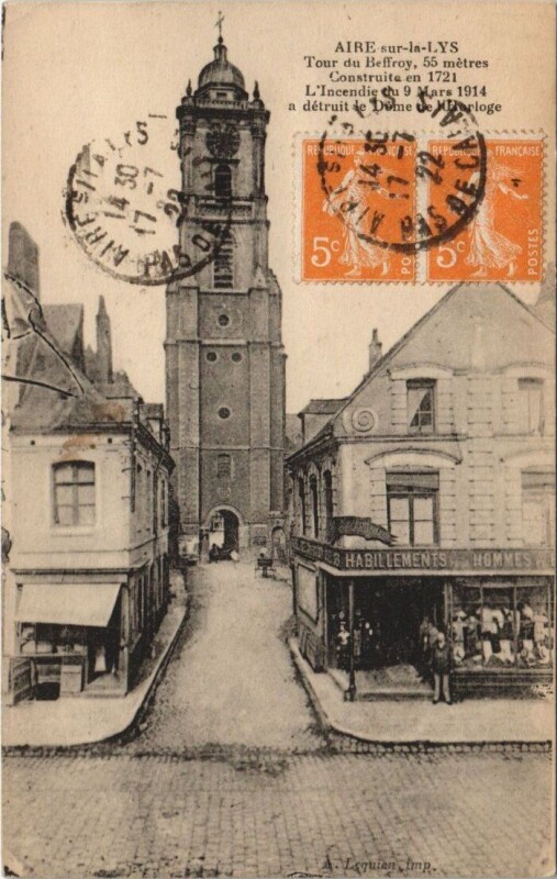 Carte postale ancienne Aire-sur-la-Lys-Tour du Beffroi à Aire-sur-la-Lys