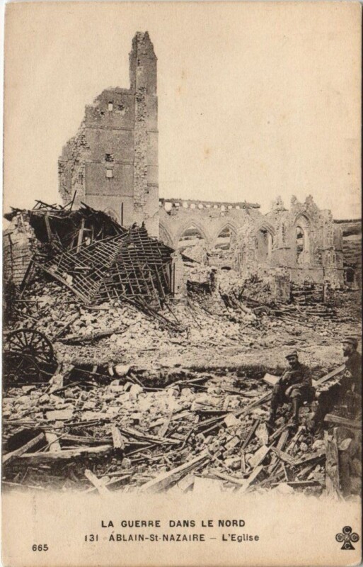 Carte postale ancienne La Guerre dans le Nord-Ablain-Saint-Nazaire-L'Eglise à Ablain-Saint-Nazaire