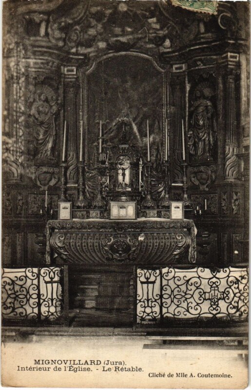 Carte postale ancienne Mignovillard- Interieur de l'Eglise, Le Retable France à Mignovillard