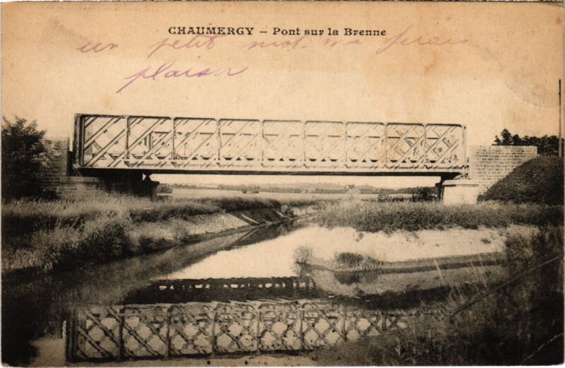 Carte postale ancienne Chaumergy- Pont sur la Brenne France à Chaumergy