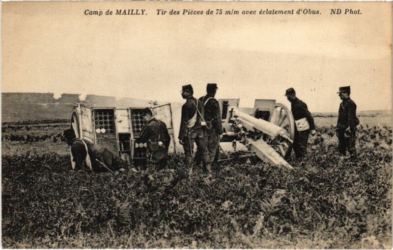 Carte postale ancienne Camp-de-Mailly - Tir des Pieces de 75 mm