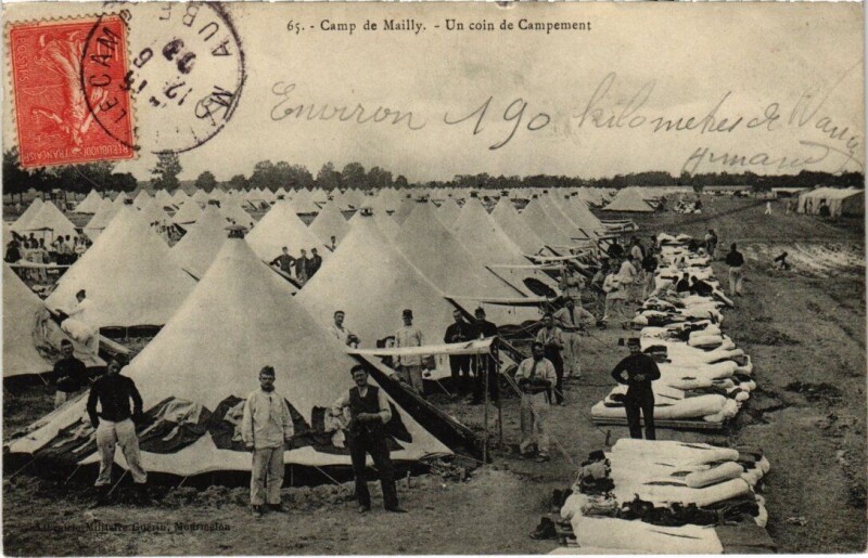 Carte postale ancienne Camp-de-Mailly - Un coin de Campement