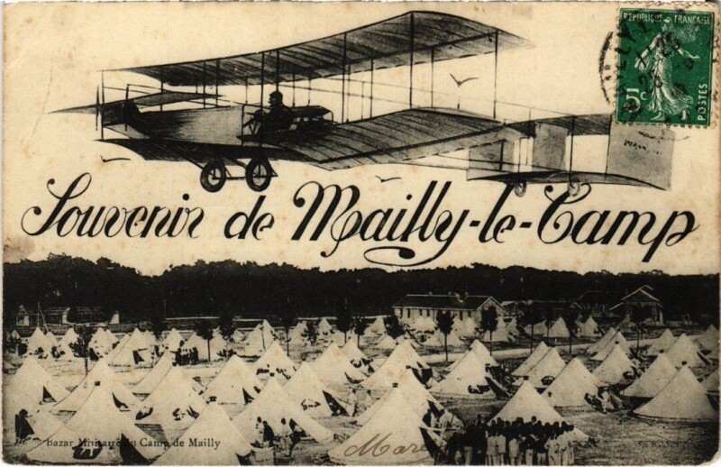Carte postale ancienne Camp-de-Mailly - Souvenir aéroplan