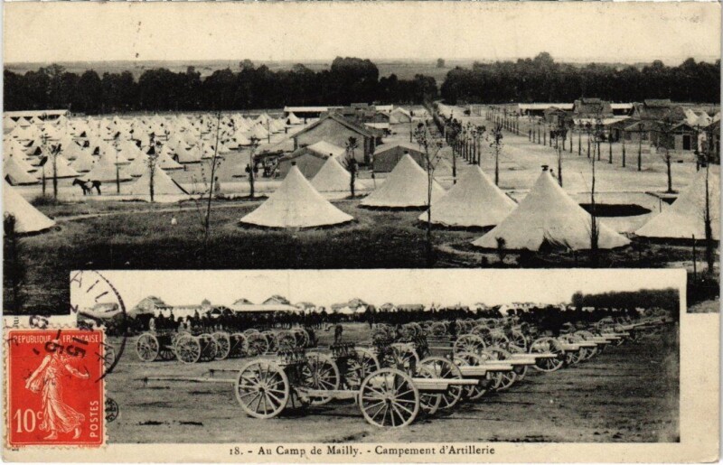 Carte postale ancienne Camp-de-Mailly - Campement d'Artillerie