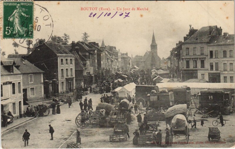 Carte postale ancienne Routot-Un Jour de Marché à Routot