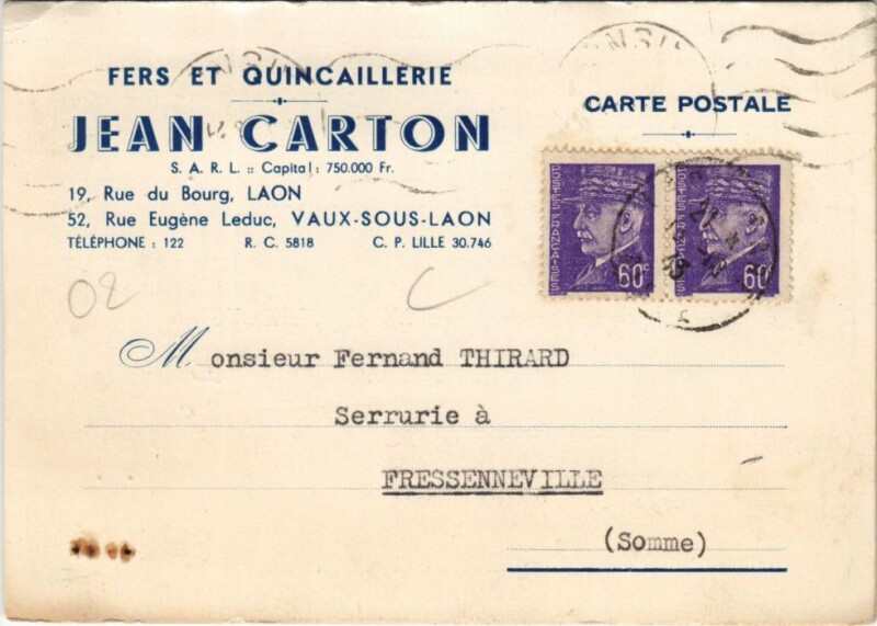 Carte postale ancienne Laon - Jean Carton - Fers et Quincaillerie à Laon
