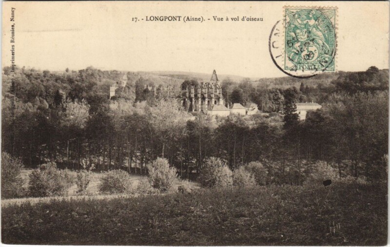 Carte postale ancienne Longpont - Vue a vol d'Oiseau à Longpont