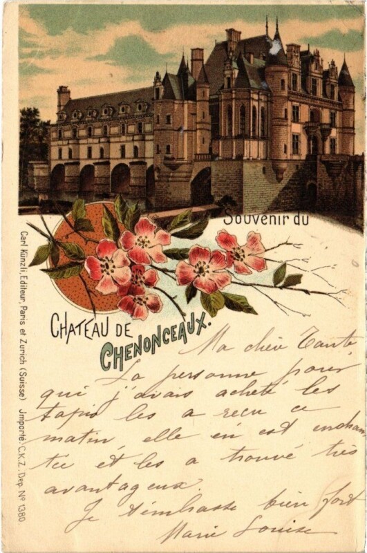 Carte postale ancienne Litho Chateau de Chenonceaux - Souvenir à Chenonceaux