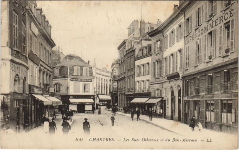 Carte postale ancienne Chartres - Les Rues Delacroix et du Bois-Merrain à Chartres