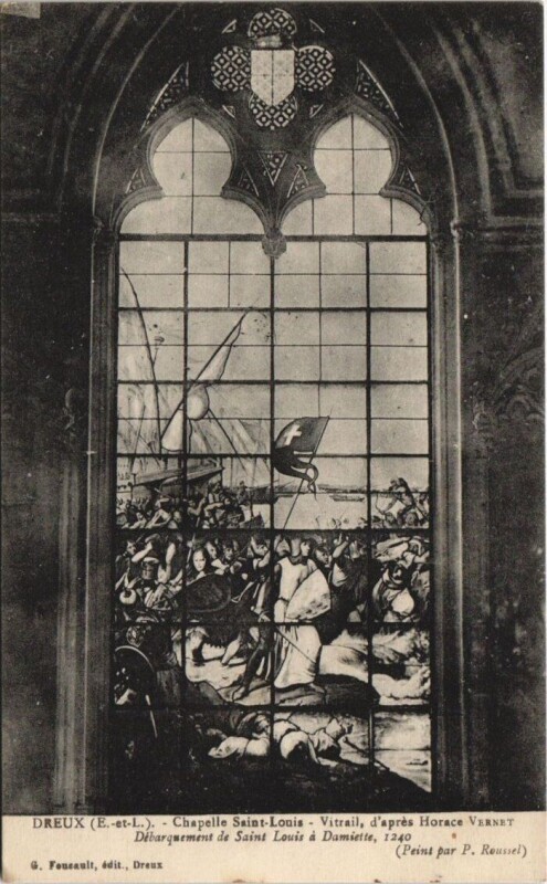Carte postale ancienne Dreux - Chapelle Saint-Louis - Vitrail d'apres Horace Vernet à Dreux