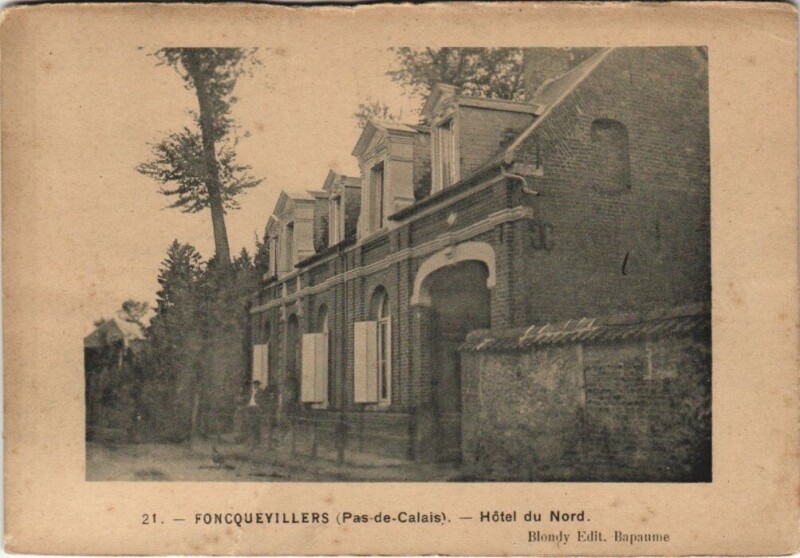 Carte postale ancienne Foncquevillers - Hotel du Nord à Foncquevillers