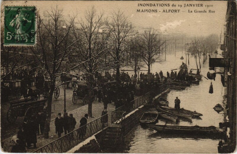 Carte postale ancienne Alfort - Maisons - La Grande Rue - Inondations du Janvier