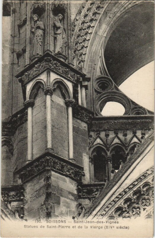 Carte postale ancienne Soissons- Saint-Jean des Vignes,Statues de Saint-Pierre&Vierge France à Soissons