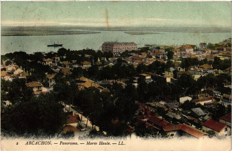 Carte postale ancienne Gironde Arcachon Panorama Marée Haute à Arcachon