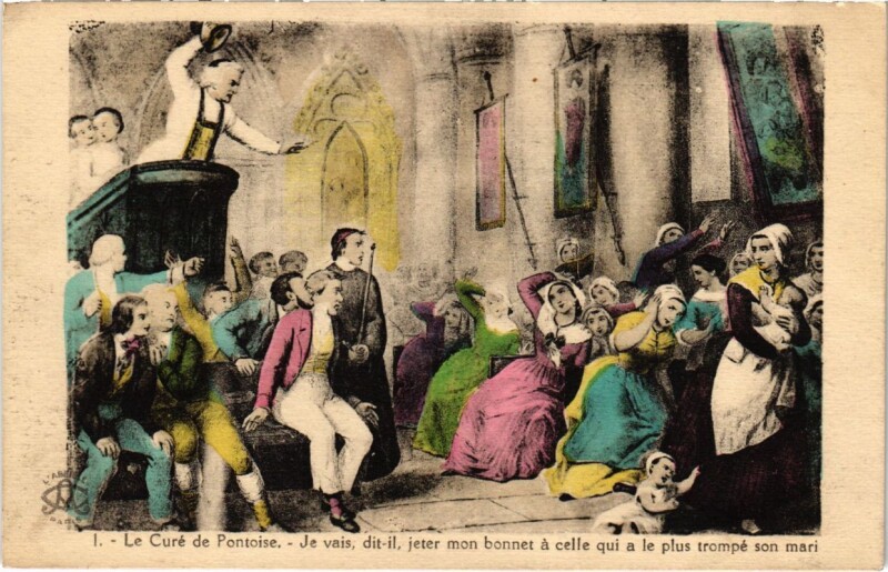 Carte postale ancienne Le Cure de Pontoise Je vais dit-il jeter mond bonnet a celle qu à Pontoise
