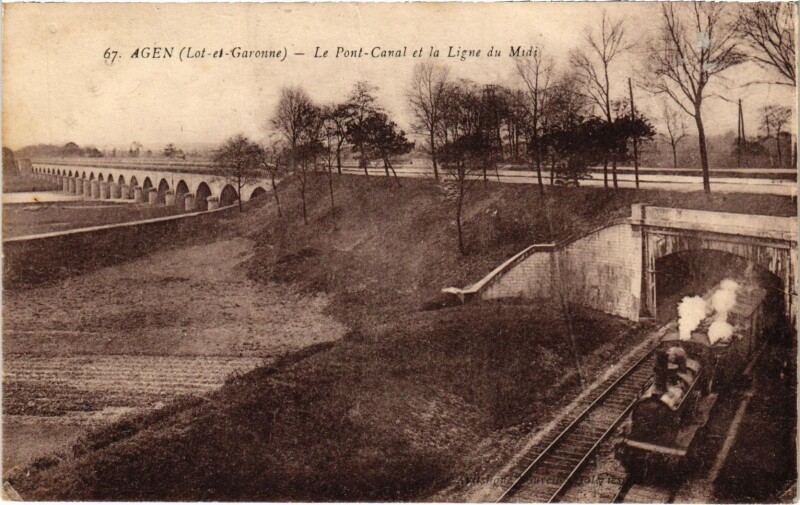 Carte postale ancienne Agen Le Pont Canal et la Ligne du Midi