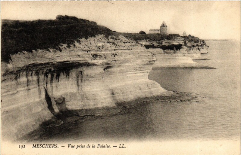 Carte postale ancienne Meschers - Falaises et Moulin