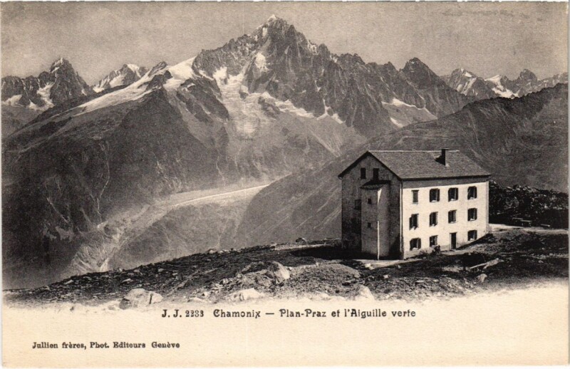 Carte postale ancienne Chamonix - Plan Praz et l'Aiguille verte