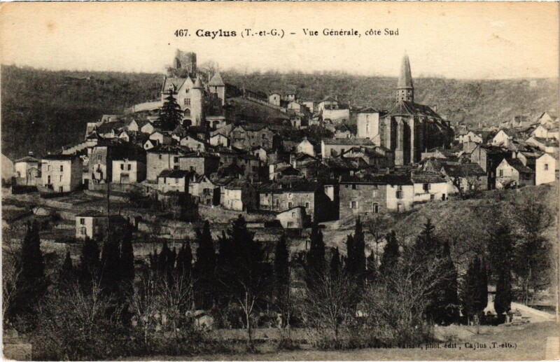 Carte postale ancienne Caylus Vue générale cote Sud à Caylus
