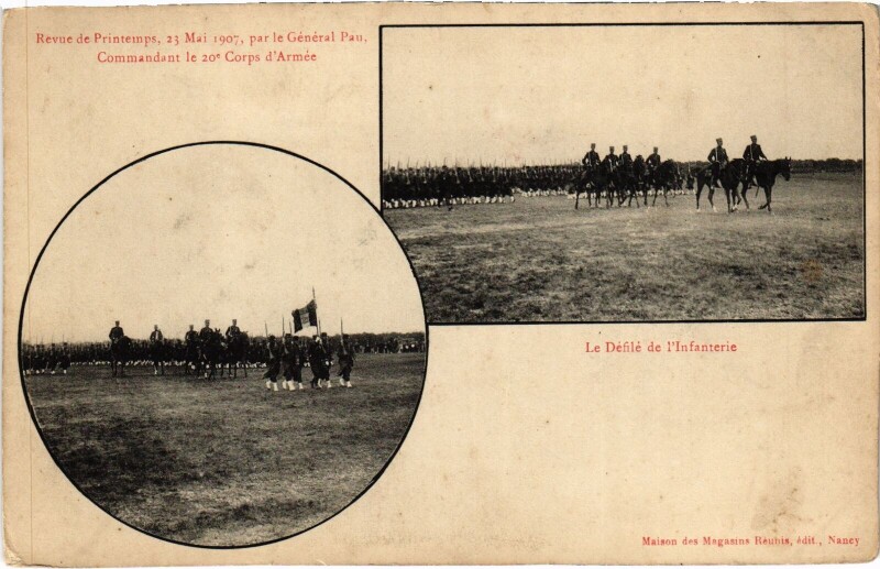 Carte postale ancienne Militaire Nancy - Revue de Printemps, 23 Mai 1907 à Nancy