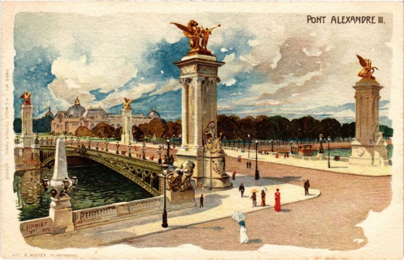 Carte postale ancienne Paris Pont Alexandre Iii Litho