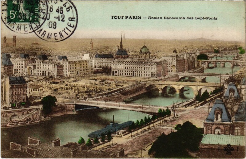 Carte postale ancienne Tout Paris 4e panorama des 7 ponts à Paris 4e