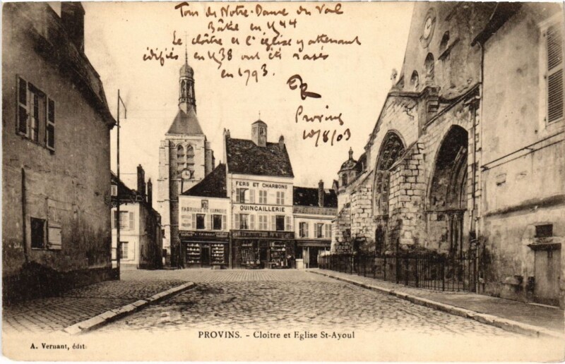 Carte postale ancienne Provins Cloitre et Eglise Saint-Ayoul à Provins