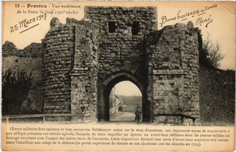 Carte postale ancienne Provins vue exterieure de la Porte Saint-Jean à Provins