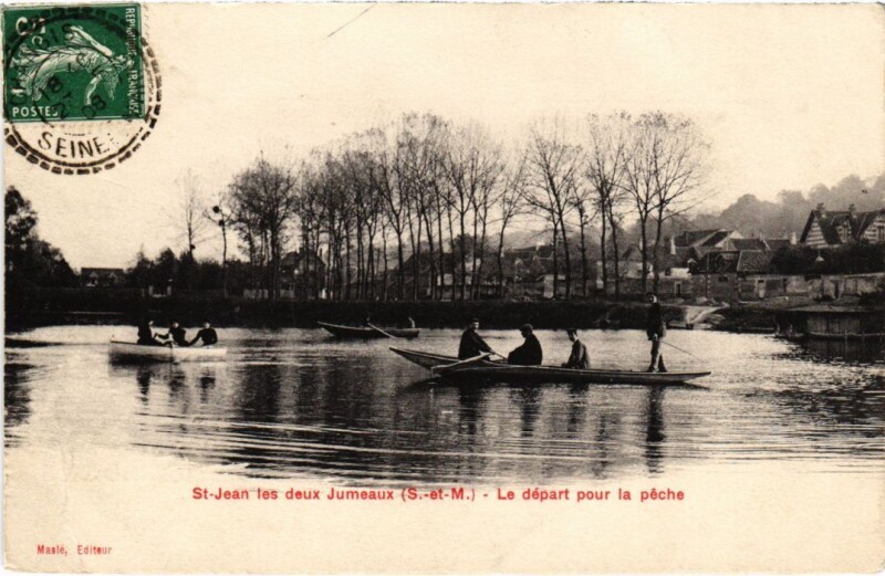 Carte postale ancienne Saint-Jean-les-Deux-Jumeaux Le Depart pour la Peche à Meaux