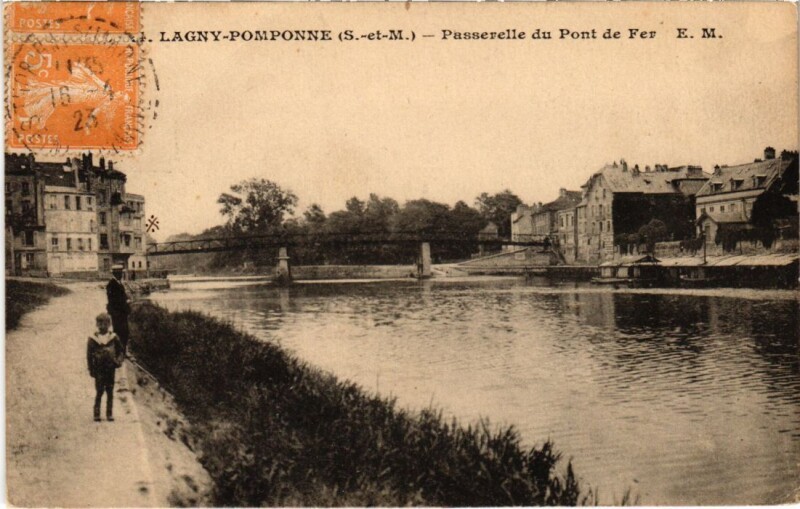 Carte postale ancienne Lagny-sur-Marne Pomponne - Passerelle du Pont de Fer à Lagny-sur-Marne