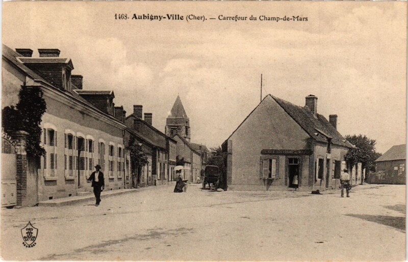 Carte postale ancienne Aubigny-Ville Carrefour du Champ-de-Mars